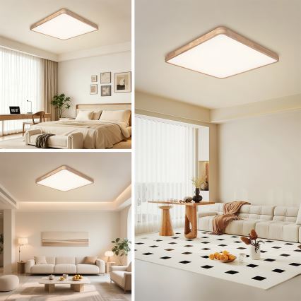 Brilagi - Ρυθμιζόμενο LED φωτιστικό οροφής WOODLINE SQUARE LED/100W/230V 3000-6000K σε απόχρωση δρυός 80x80 cm + τηλεχειριστήριο