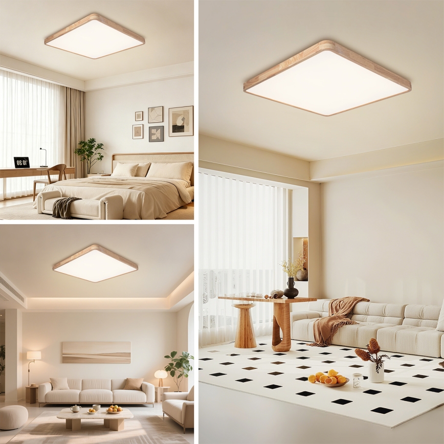 Brilagi - Ρυθμιζόμενο LED φωτιστικό οροφής WOODLINE SQUARE LED/100W/230V 3000-6000K σε απόχρωση δρυός 80x80 cm + τηλεχειριστήριο