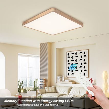 Brilagi - Ρυθμιζόμενο LED φωτιστικό οροφής WOODLINE SQUARE LED/100W/230V 3000-6000K σε απόχρωση δρυός 80x80 cm + τηλεχειριστήριο