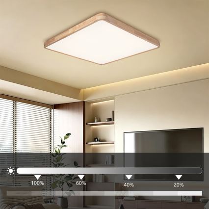Brilagi - Ρυθμιζόμενο LED φωτιστικό οροφής WOODLINE SQUARE LED/100W/230V 3000-6000K σε απόχρωση δρυός 80x80 cm + τηλεχειριστήριο
