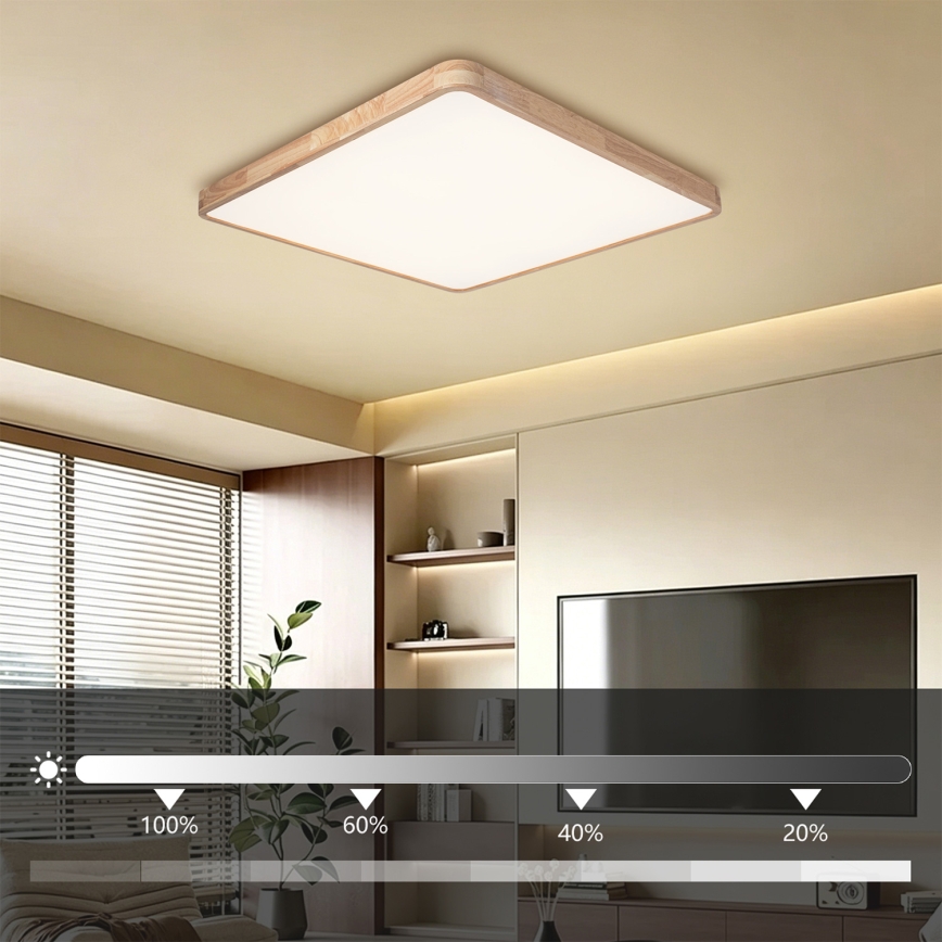 Brilagi - Ρυθμιζόμενο LED φωτιστικό οροφής WOODLINE SQUARE LED/100W/230V 3000-6000K σε απόχρωση δρυός 80x80 cm + τηλεχειριστήριο