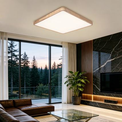 Brilagi - Ρυθμιζόμενο LED φωτιστικό οροφής WOODLINE SQUARE LED/100W/230V 3000-6000K σε απόχρωση δρυός 80x80 cm + τηλεχειριστήριο