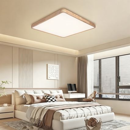 Brilagi - Ρυθμιζόμενο LED φωτιστικό οροφής WOODLINE SQUARE LED/100W/230V 3000-6000K σε απόχρωση δρυός 80x80 cm + τηλεχειριστήριο