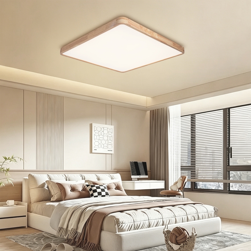 Brilagi - Ρυθμιζόμενο LED φωτιστικό οροφής WOODLINE SQUARE LED/100W/230V 3000-6000K σε απόχρωση δρυός 80x80 cm + τηλεχειριστήριο