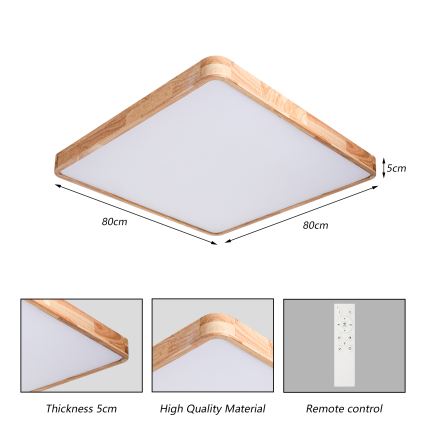Brilagi - Ρυθμιζόμενο LED φωτιστικό οροφής WOODLINE SQUARE LED/100W/230V 3000-6000K σε απόχρωση δρυός 80x80 cm + τηλεχειριστήριο