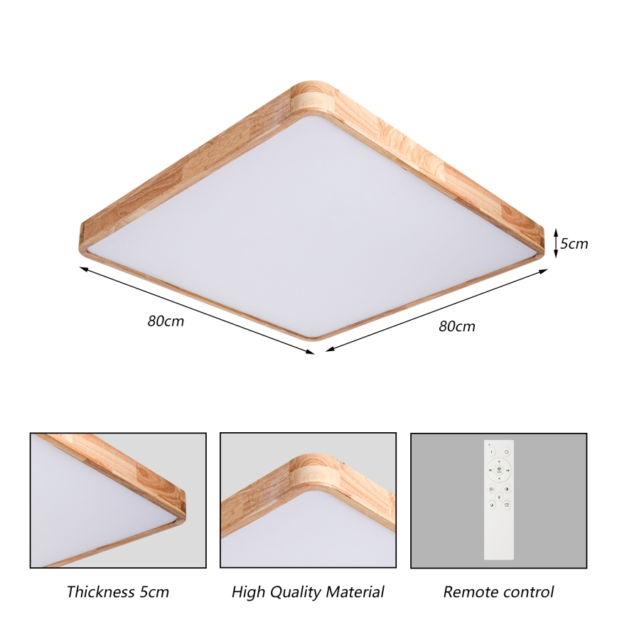 Brilagi - Ρυθμιζόμενο LED φωτιστικό οροφής WOODLINE SQUARE LED/100W/230V 3000-6000K σε απόχρωση δρυός 80x80 cm + τηλεχειριστήριο