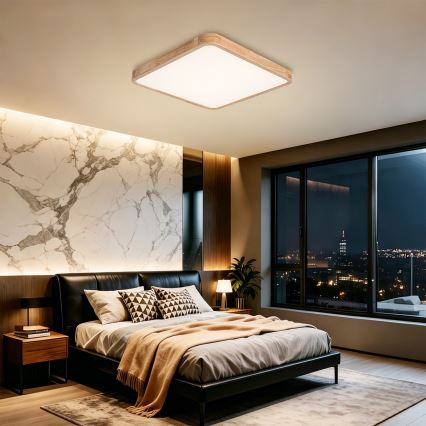 Brilagi - LED ρυθμιζόμενο φωτιστικό οροφής WOODLINE SQUARE LED/80W/230V 3000-6000K από δρυς 60x60 cm + τηλεχειριστήριο