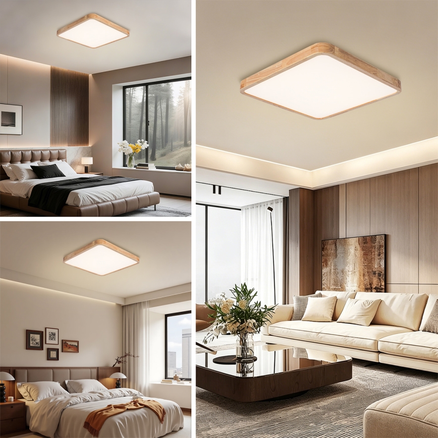 Brilagi - LED ρυθμιζόμενο φωτιστικό οροφής WOODLINE SQUARE LED/80W/230V 3000-6000K από δρυς 60x60 cm + τηλεχειριστήριο