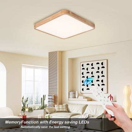 Brilagi - LED ρυθμιζόμενο φωτιστικό οροφής WOODLINE SQUARE LED/80W/230V 3000-6000K από δρυς 60x60 cm + τηλεχειριστήριο