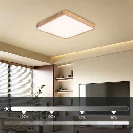 Brilagi - LED ρυθμιζόμενο φωτιστικό οροφής WOODLINE SQUARE LED/80W/230V 3000-6000K από δρυς 60x60 cm + τηλεχειριστήριο