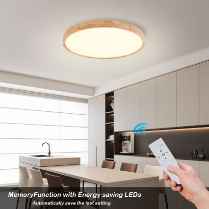 Brilagi - LED Ρυθμιζόμενο φωτιστικό οροφής WOODROUND LED/40W/230V 3000-6000K Ø 60 cm ξύλο CRI 90 + τηλεχειριστήριο