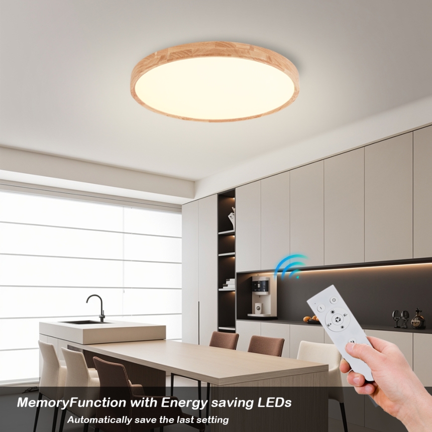 Brilagi - LED Ρυθμιζόμενο φωτιστικό οροφής WOODROUND LED/40W/230V 3000-6000K Ø 60 cm ξύλο CRI 90 + τηλεχειριστήριο