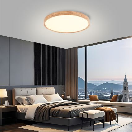 Brilagi - LED Ρυθμιζόμενο φωτιστικό οροφής WOODROUND LED/40W/230V 3000-6000K Ø 60 cm ξύλο CRI 90 + τηλεχειριστήριο