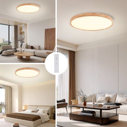 Brilagi - Ρυθμιζόμενο φωτιστικό οροφής LED WOODROUND LED/70W/230V 3000-6000K διάμ. 80 cm ξύλο CRI 90 + τηλεχειριστήριο