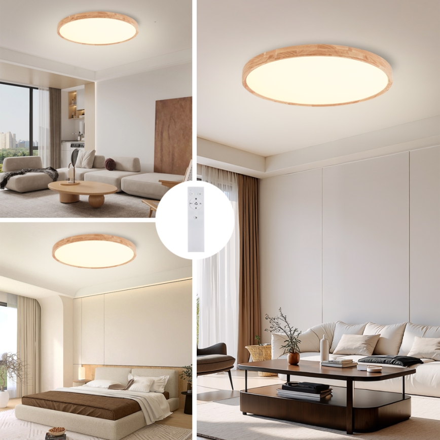 Brilagi - Ρυθμιζόμενο φωτιστικό οροφής LED WOODROUND LED/70W/230V 3000-6000K διάμ. 80 cm ξύλο CRI 90 + τηλεχειριστήριο
