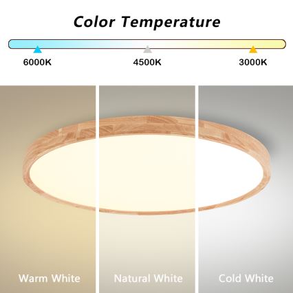 Brilagi - Ρυθμιζόμενο φωτιστικό οροφής LED WOODROUND LED/70W/230V 3000-6000K διάμ. 80 cm ξύλο CRI 90 + τηλεχειριστήριο