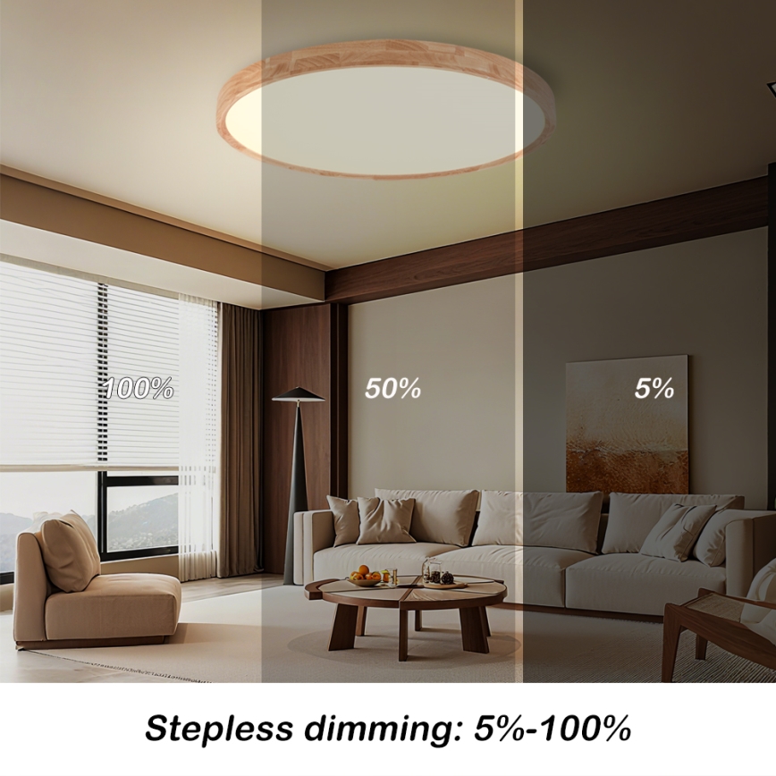 Brilagi - Ρυθμιζόμενο φωτιστικό οροφής LED WOODROUND LED/70W/230V 3000-6000K διάμ. 80 cm ξύλο CRI 90 + τηλεχειριστήριο