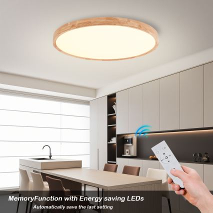 Brilagi - Ρυθμιζόμενο φωτιστικό οροφής LED WOODROUND LED/70W/230V 3000-6000K διάμ. 80 cm ξύλο CRI 90 + τηλεχειριστήριο