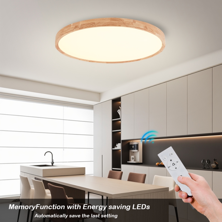 Brilagi - Ρυθμιζόμενο φωτιστικό οροφής LED WOODROUND LED/70W/230V 3000-6000K διάμ. 80 cm ξύλο CRI 90 + τηλεχειριστήριο