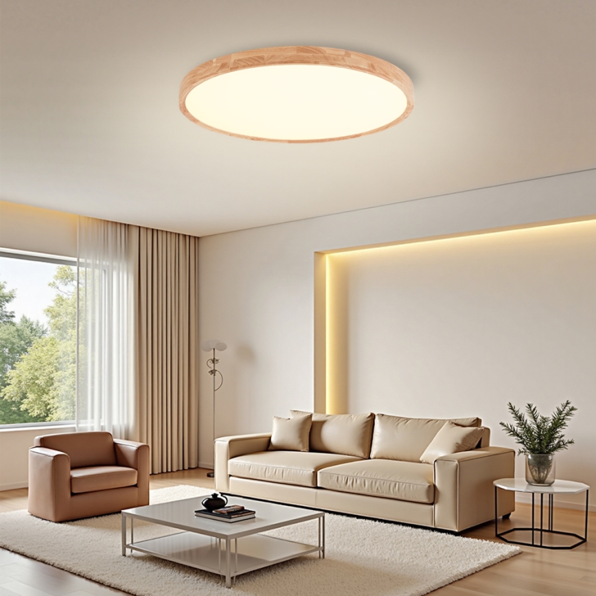 Brilagi - Ρυθμιζόμενο φωτιστικό οροφής LED WOODROUND LED/70W/230V 3000-6000K διάμ. 80 cm ξύλο CRI 90 + τηλεχειριστήριο