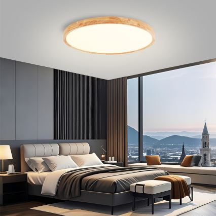 Brilagi - Ρυθμιζόμενο φωτιστικό οροφής LED WOODROUND LED/70W/230V 3000-6000K διάμ. 80 cm ξύλο CRI 90 + τηλεχειριστήριο