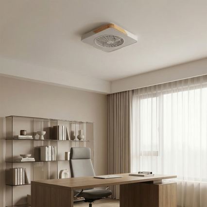 Brilagi - Ρυθμιζόμενο LED φωτιστικό οροφής με ανεμιστήρα LED/38W/230V 3000-6500K 3000-6500K 50x50 cm λευκό/δρυς + τηλεχειριστήριο