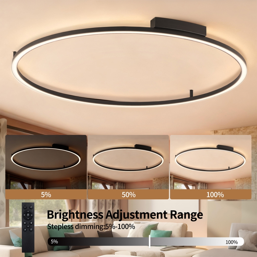 Brilagi - Ρυθμιζόμενο φωτιστικό οροφής PORTOFINO LED/85W/230V 3000-6000K Ø 120 cm μαύρο + τηλεχειριστήριο