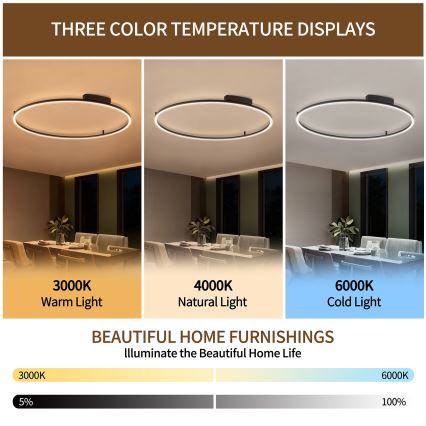 Brilagi - Ρυθμιζόμενο φωτιστικό οροφής PORTOFINO LED/85W/230V 3000-6000K Ø 120 cm μαύρο + τηλεχειριστήριο