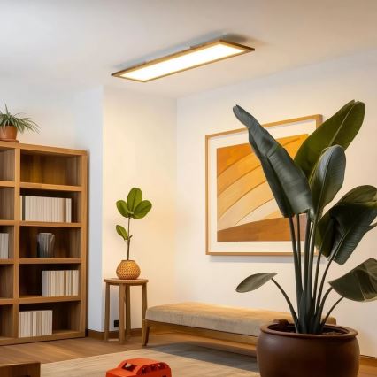 Brilagi - Ρυθμιζόμενο LED φωτιστικό οροφής SLIMFRAME WOOD LED/58W/230V 124x33,7 cm 3000-6000K καφέ + τηλεχειριστήριο