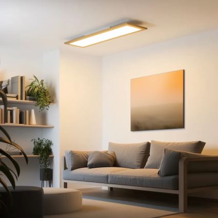 Brilagi - LED Ρυθμιζόμενο φωτιστικό οροφής SLIMFRAME WOOD LED/58W/230V 124x34 cm 3000-6000K καφέ + τηλεχειριστήριο