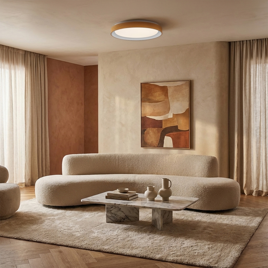 Brilagi - Ρυθμιζόμενο LED φωτιστικό οροφής FLOCO LED/48W/230V Ø 40 cm, φινίρισμα σε απομίμηση ξύλου/λευκό + τηλεχειριστήριο