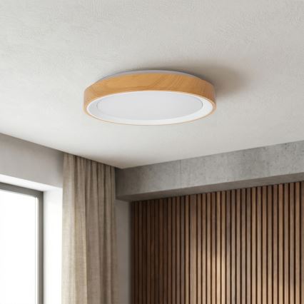 Brilagi - Ρυθμιζόμενο LED φωτιστικό οροφής FLOCO LED/48W/230V Ø 40 cm, φινίρισμα σε απομίμηση ξύλου/λευκό + τηλεχειριστήριο