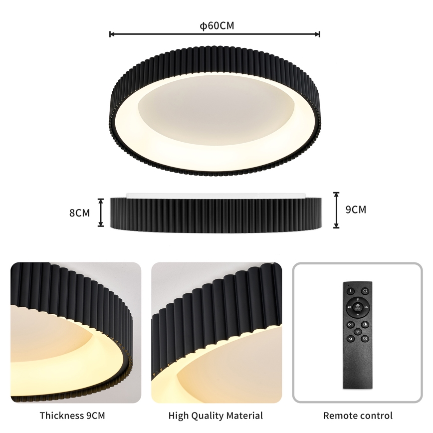 Brilagi - Ρυθμιζόμενο φωτιστικό οροφής LED FALCON MODERN LED/54W/230V 3000-6500K διάμ. 60 cm μαύρο + τηλεχειριστήριο