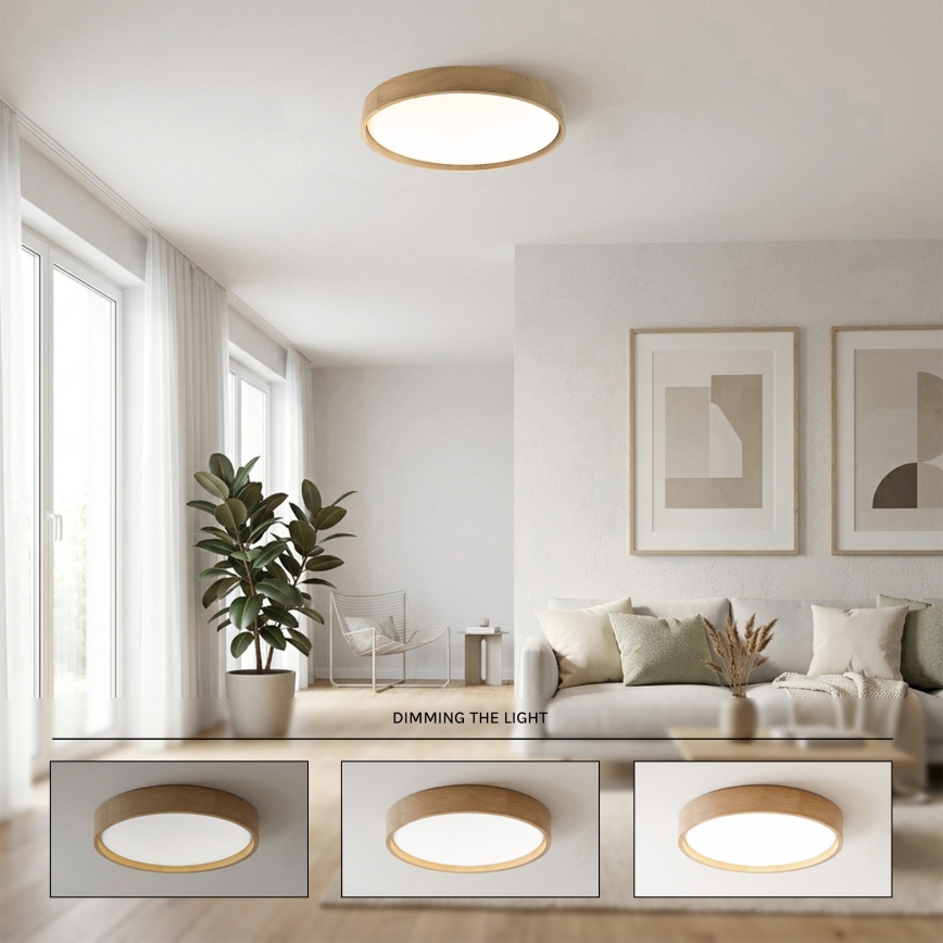 Brilagi - Ρυθμιζόμενο LED φωτιστικό οροφής MANAROLA SMART LED/36W/230V 3000-6000K Wi-Fi Tuya Beacon Ø 51 εκ. δρυς + τηλεχειριστήριο