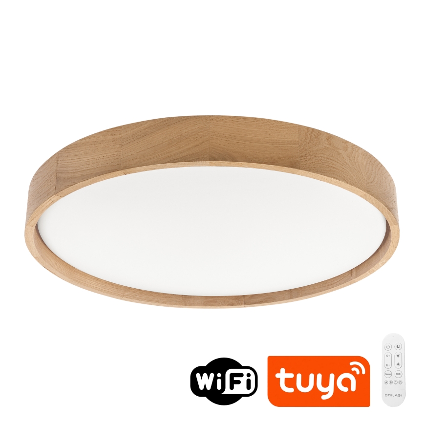 Brilagi - Ρυθμιζόμενο LED φωτιστικό οροφής MANAROLA SMART LED/36W/230V 3000-6000K Wi-Fi Tuya Beacon Ø 51 εκ. δρυς + τηλεχειριστήριο