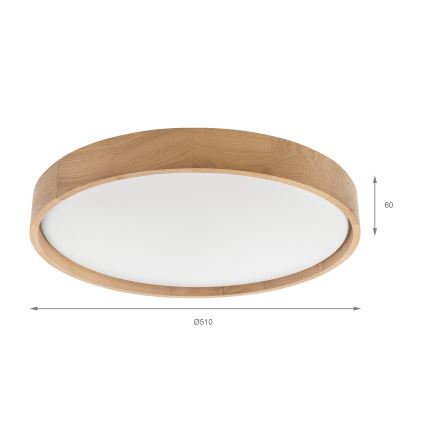 Brilagi - Ρυθμιζόμενο LED φωτιστικό οροφής MANAROLA SMART LED/36W/230V 3000-6000K Wi-Fi Tuya Beacon Ø 51 εκ. δρυς + τηλεχειριστήριο