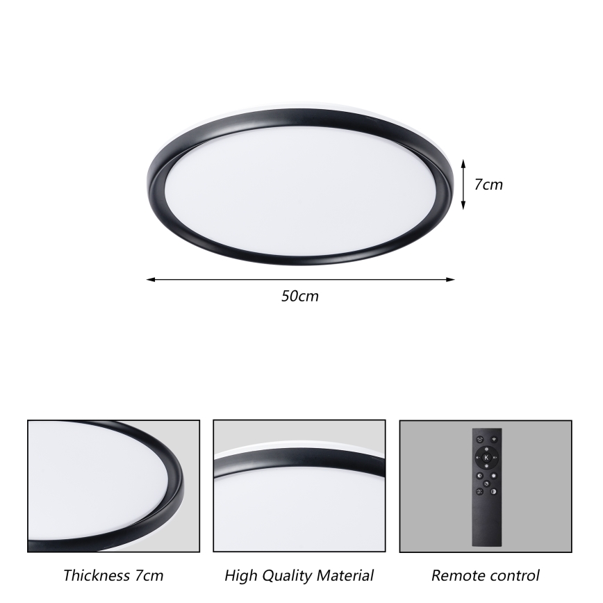 Brilagi - Ρυθμιζόμενο LED φωτιστικό οροφής RIVO LED/72W/230V 3000-6000K μαύρο Ø 50 cm + τηλεχειριστήριο