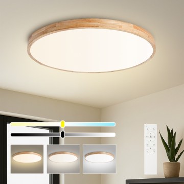 Brilagi - Ρυθμιζόμενο φωτιστικό οροφής LED WOODLINE, 100 W, 230 V, 3000–6000 K, σε απόχρωση δρυός, διάμ. 80 εκ. + τηλεχειριστήριο