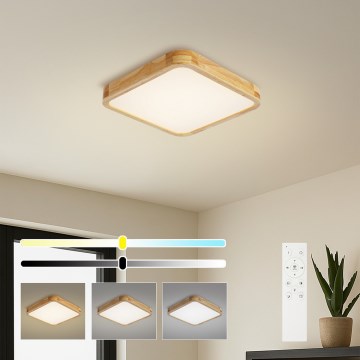 Brilagi - Ρυθμιζόμενο φωτιστικό οροφής LED WOODLINE SQUARE LED/48W/230V 3000-6000K σε απόχρωση δρυός 40x40 εκ. + τηλεχειριστήριο