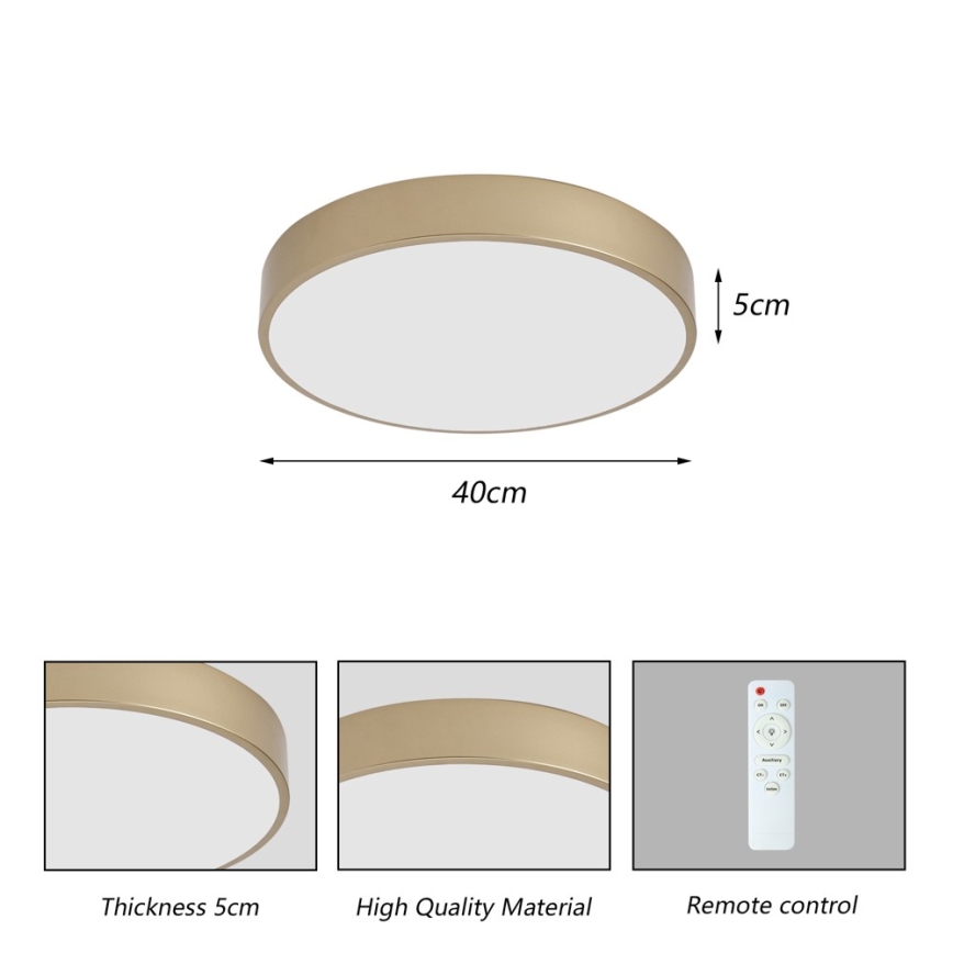 Brilagi - Ρυθμιζόμενο LED φωτιστικό οροφής POOL LED/48W/230V 3000-6000K Ø 40 cm χρυσό + τηλεχειριστήριο