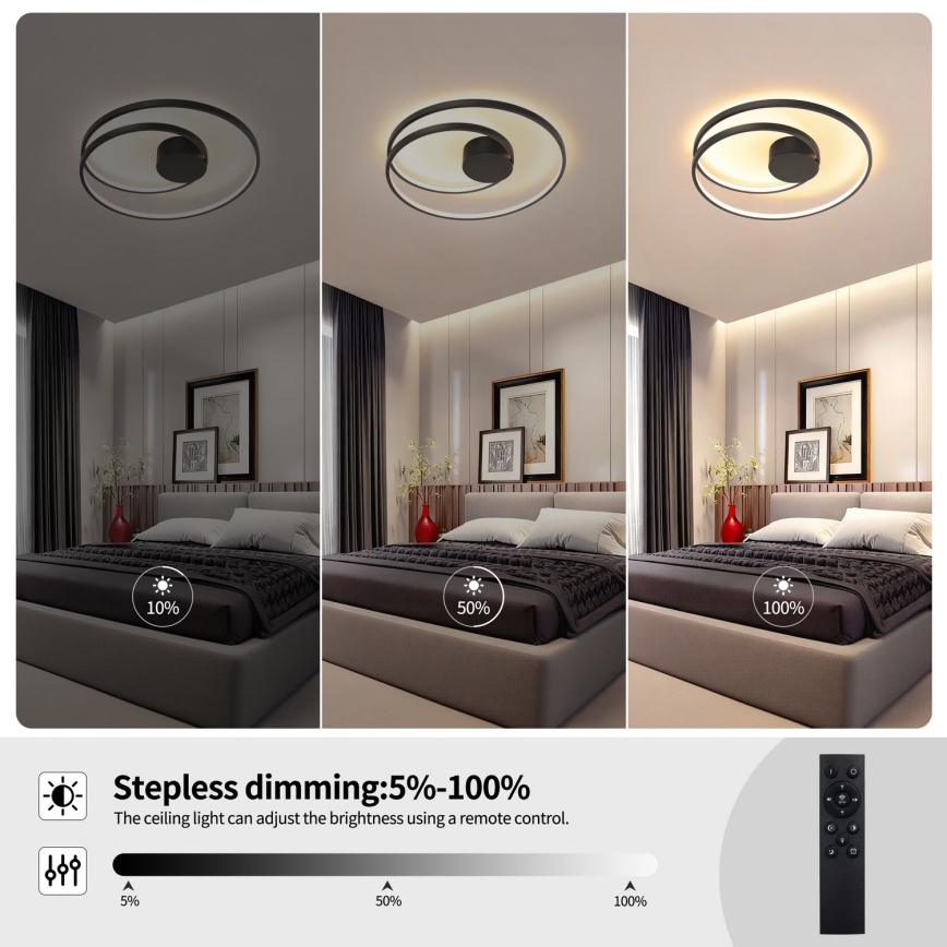 Brilagi - Ρυθμιζόμενο LED φωτιστικό οροφής TWISTER LED/48W/230V 3000–6000K Ø 50 cm μαύρο + τηλεχειριστήριο