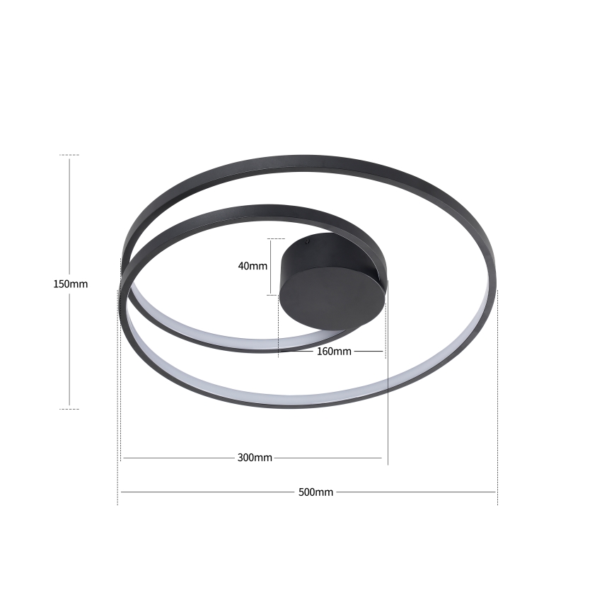 Brilagi - Ρυθμιζόμενο LED φωτιστικό οροφής TWISTER LED/48W/230V 3000–6000K Ø 50 cm μαύρο + τηλεχειριστήριο