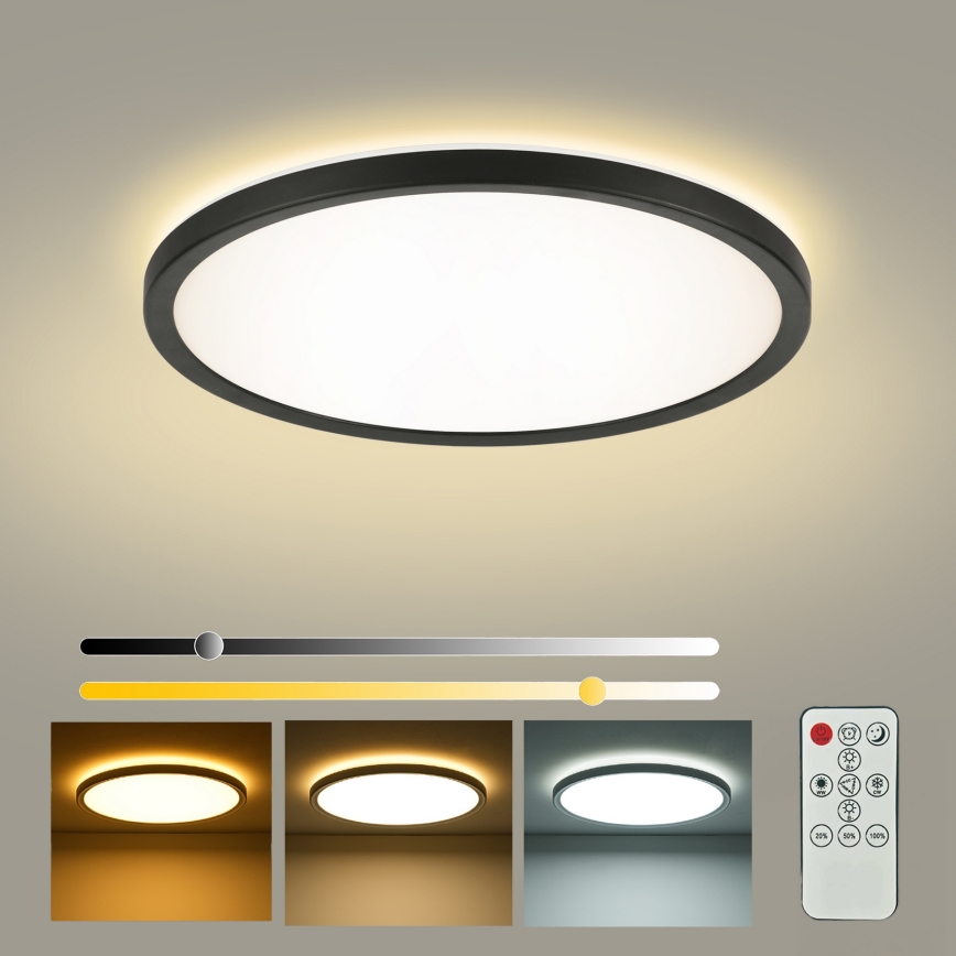 Brilagi - Ρυθμιζόμενο φωτιστικό οροφής ULTRA SLIM LED/24W/230V 2700-6500K διάμ. 42 cm μαύρο + τηλεχειριστήριο