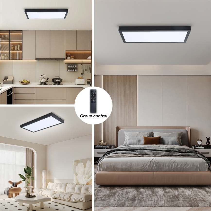 Brilagi - Ρυθμιζόμενο LED φωτιστικό οροφής για μπάνιο FRAME SMART LED/30W/230V 30x60 cm 3000-6000K IP44 μαύρο + τηλεχειριστήριο