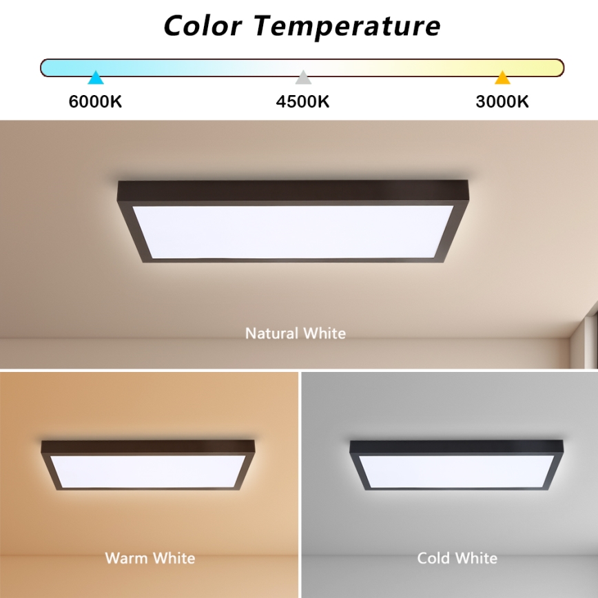 Brilagi - Ρυθμιζόμενο LED φωτιστικό οροφής για μπάνιο FRAME SMART LED/30W/230V 30x60 cm 3000-6000K IP44 μαύρο + τηλεχειριστήριο