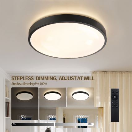 Brilagi - Ρυθμιζόμενο LED φωτιστικό οροφής GLASS POOL DOUBLE LED/48W/230V 3000-6000K 40 cm μαύρο + τηλεχειριστήριο