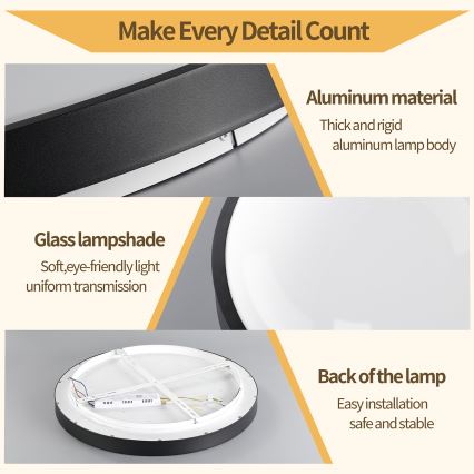 Brilagi - Ρυθμιζόμενο LED φωτιστικό οροφής GLASS POOL DOUBLE LED/48W/230V 3000-6000K 40 cm μαύρο + τηλεχειριστήριο