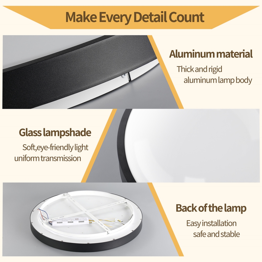 Brilagi - Ρυθμιζόμενο LED φωτιστικό οροφής GLASS POOL DOUBLE LED/48W/230V 3000-6000K 40 cm μαύρο + τηλεχειριστήριο