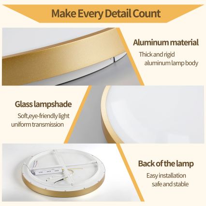 Brilagi - Ρυθμιζόμενο φωτιστικό οροφής LED GLASS POOL DOUBLE LED/48W/230V 3000-6000K 40 cm χρυσό + τηλεχειριστήριο