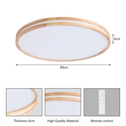 Brilagi - Ρυθμιζόμενο LED οροφής φωτιστικό MOLINA LED/100W/230V 3000–6000K δρυς Ø 80 cm + τηλεχειριστήριο